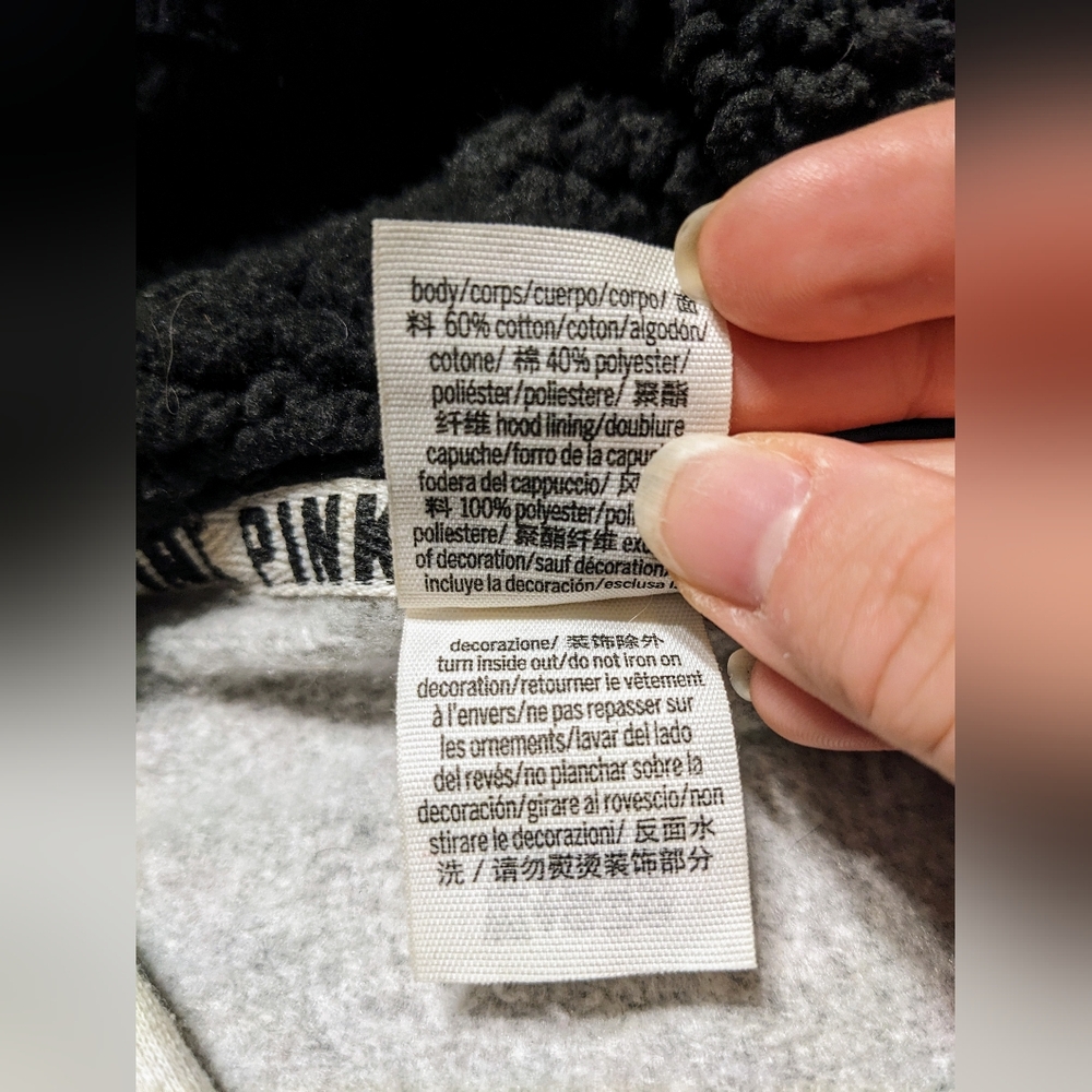 PINK Victoria's Secret Buffalo Check and Sherpa Lined Hood Hoodie Sweatshirt L - Picture 7 of 10